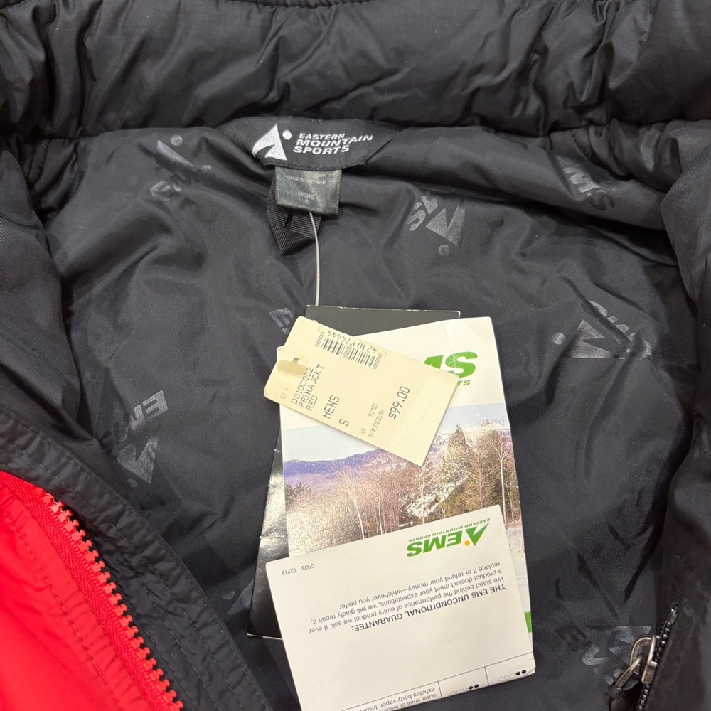 NWT 🌟EMS🌟 VINTAGE MENS HOODED CLIMBING PRIMALOFT JACKET RED/BLACK SZ S - Picture 9 of 13